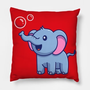 Cute Elephant With Bubbles Cartoon Pillow