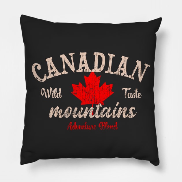 Canadian mountains adventure blend label distressed Pillow by SpaceWiz95