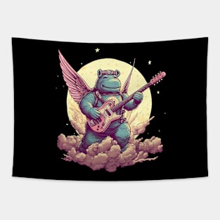 Rockstar Hippo Playing Guitar on the Clouds Tapestry