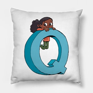 girl hanging on the capital letter Q Pillow