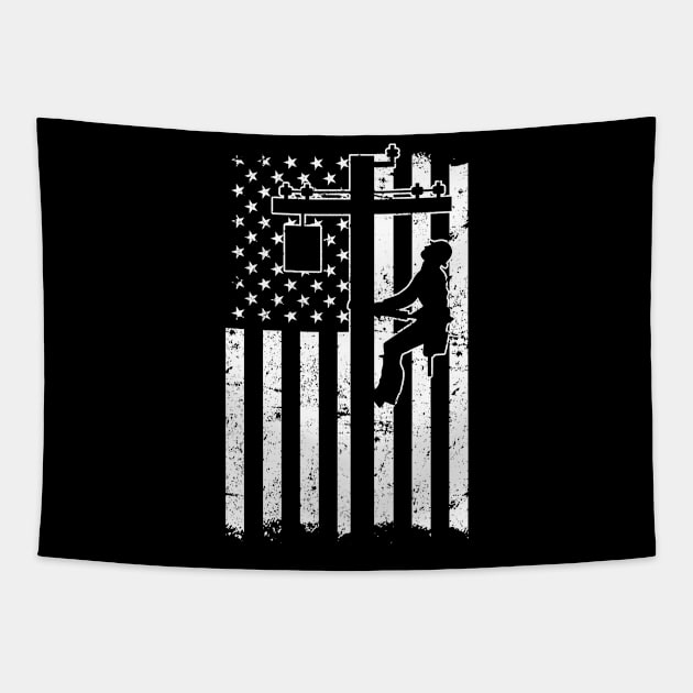 Electrical Lineman American Flag Electrician Tapestry by Caskara