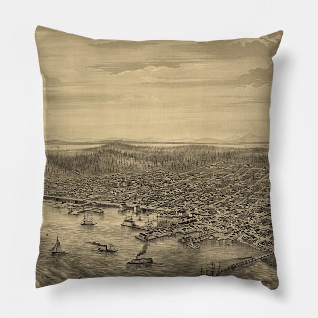 Vintage Pictorial Map of Seattle (1878) Pillow by Bravuramedia