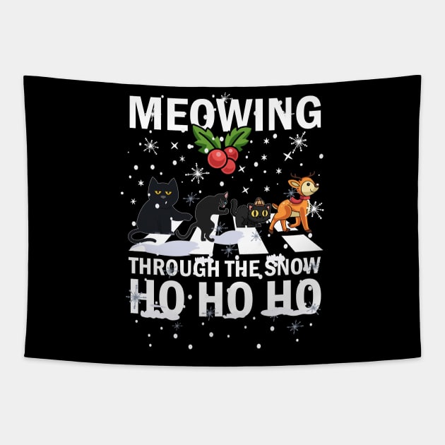 Meowing Through The Snow Cats Crossing Roads Crosswalk Pun Tapestry by alcoshirts