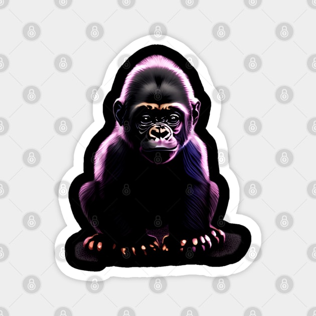 Cute baby gorilla standing under purple light Magnet by JPXD