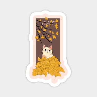 Cats and Piles of Ginkgo Leaves Magnet