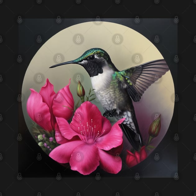 Hummingbird with Bright Pink Flowers in a Circle by mw1designsart