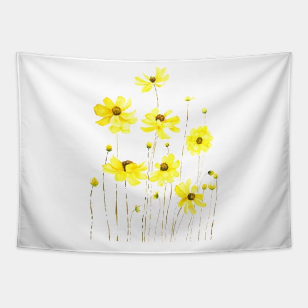 yellow cosmos flower watercolor Tapestry by colorandcolor