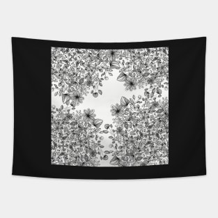 Delicate Petal Explosion - Black and White Zentangle - Digitally Illustrated Flower Pattern for Home Decor, Clothing Fabric, Curtains, Bedding, Pillows, Upholstery, Phone Cases and Stationary Tapestry