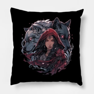 Witchy Red Riding Hood and Her Wolves Pillow