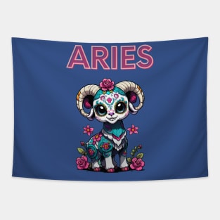 Adorable Sugar Skull Aries Tapestry