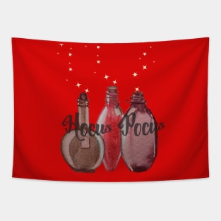 Hocus pocus watercolor potion bottles with stars Tapestry