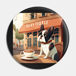 Cute Dog in French Bistro Coffee Illustration Pin