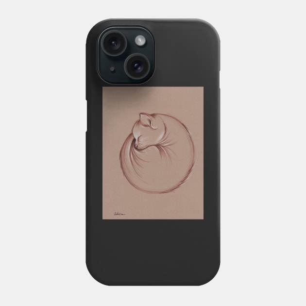 Slumber - Sleeping Cat Zen Drawing Phone Case by tranquilwaters