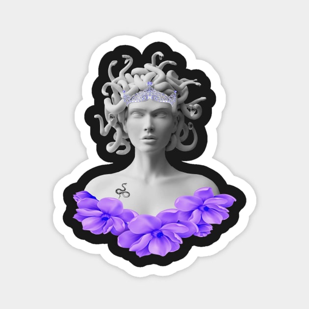 Medusa Gorgon Greek Mythology Purple Floral Magnet by Atteestude