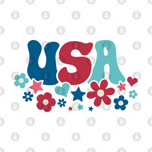 american groovy flower 4th july America retro patriotic USA by BramCrye