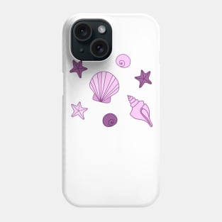 Pink and Purple Cartoon Seashells and Starfish Pattern, made by EndlessEmporium Phone Case