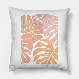 Abstract Patel Pink Colors Monstera Leaves 6 Pillow