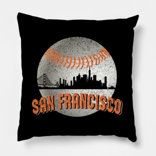 Vintage San Francisco Downtown Skyline Baseball For Game Day Pillow
