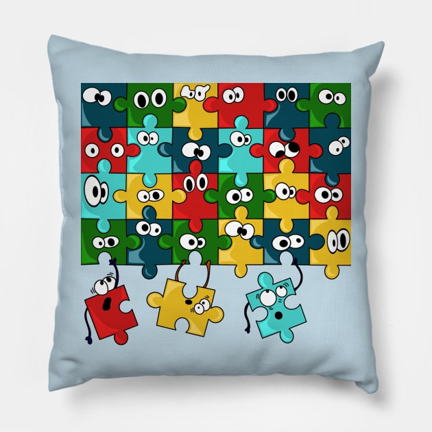 Puzzle trouble Pillow by Tatismallart