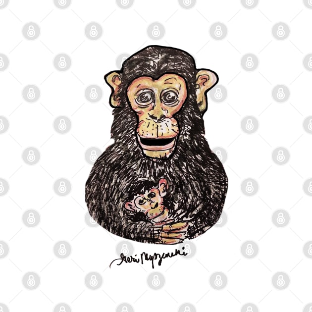 a Mother Monkey cuddling her chimp by TheArtQueenOfMichigan 