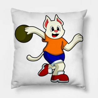 Cat at Bowling with Bowling ball Pillow