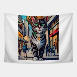 watercolor cat in the shopping mall Tapestry