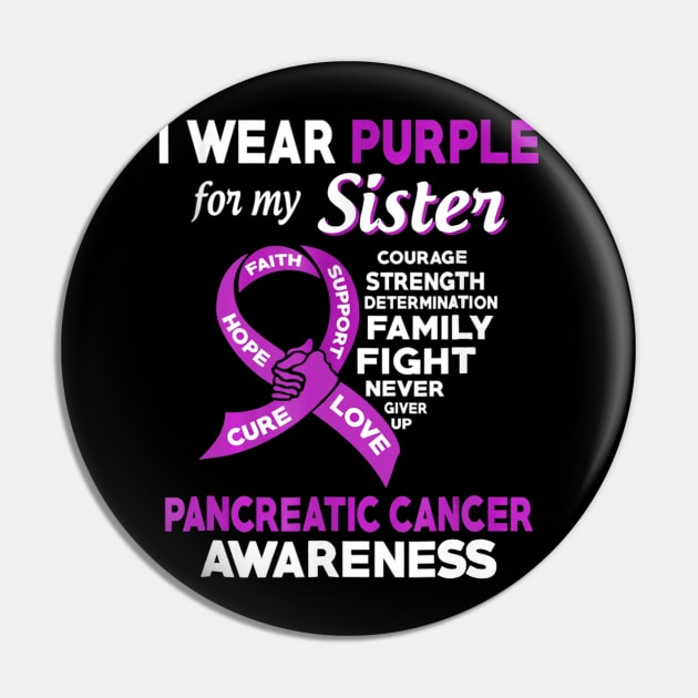 I Wear Purple for My Sister Pancreatic Cancer Pin by LiFilimon