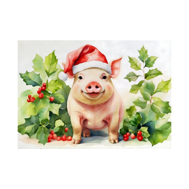 Christmas Pig Watercolour by NikkiBear67