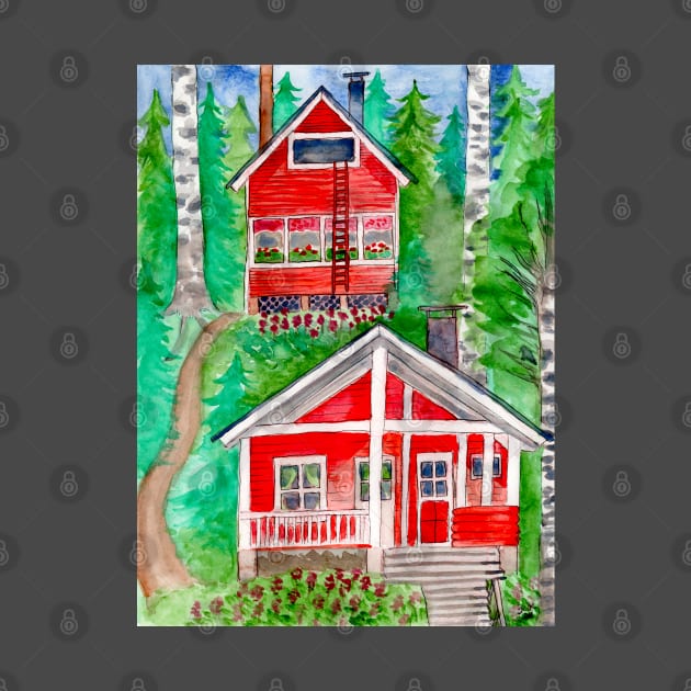 Cabin in the Woods - Summer Watercolor by IvyLilyArt