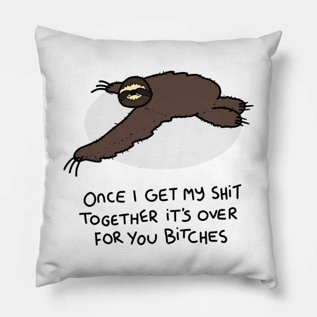 Grumpy Sloth Pillow by grumpyanimals