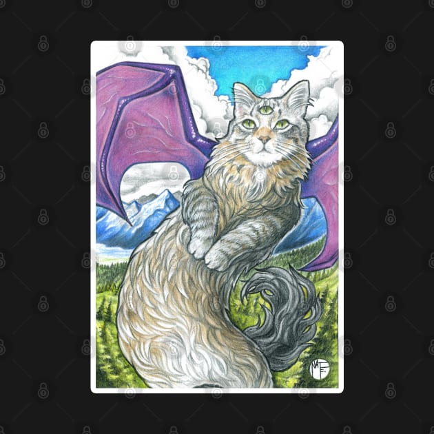 Dragon Cat -White Outlined Version by Nat Ewert Art