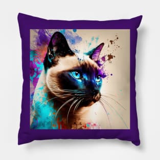 Siamese Cat with Color Splash Pillow