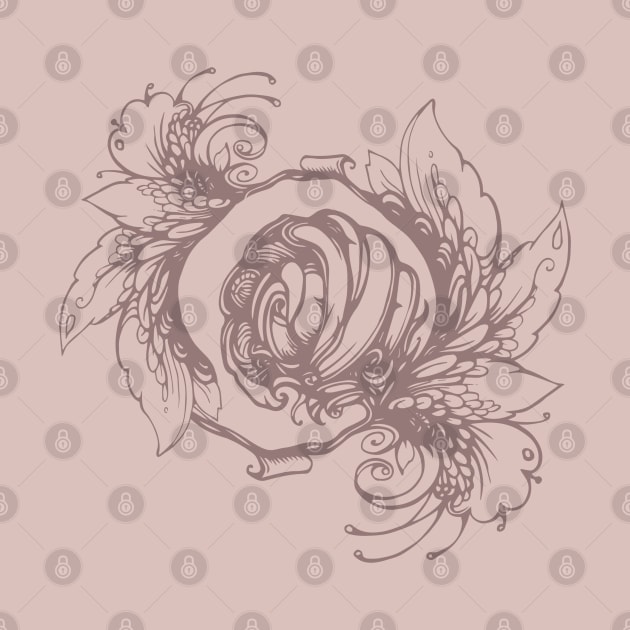 Rose wreath, floral composition in tattoo style by Yulla