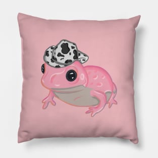 Pink Frog Wearing Cowboy Hat Pillow