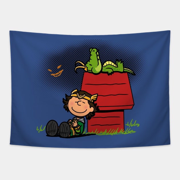 Cute Funny Alligator Loki Cartoon Superhero TV Show Comic Parody Tapestry by BoggsNicolas