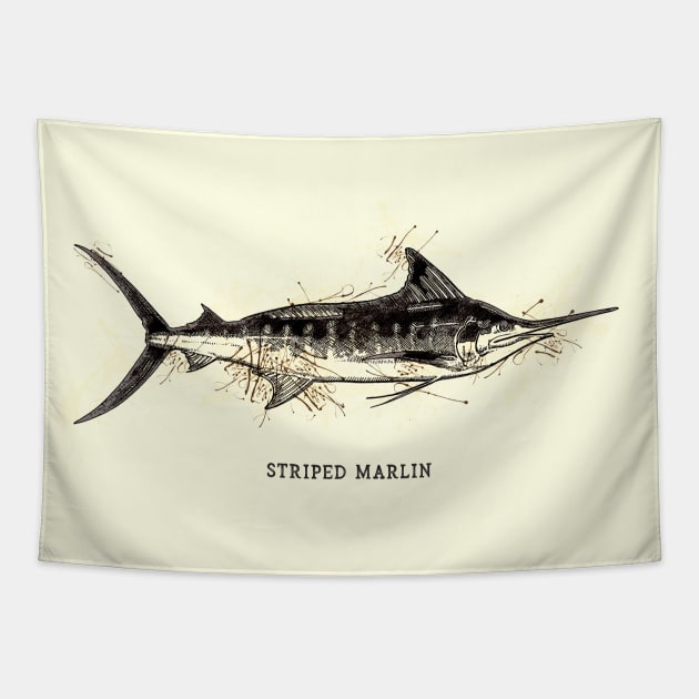 Striped Marlin Vintage Art for the Ocean Lovers and Extreme Anglers / Gifts for Fisherman Tapestry by Naumovski