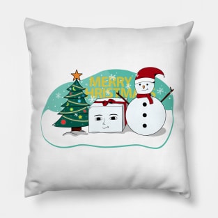 merry christmas snowman box and tree Pillow