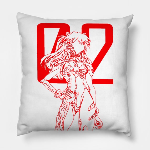 Asuka Langley Continuous Line Artwork Pillow by RedCoco-Studios