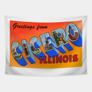 Greetings from Cicero Illinois, Vintage Large Letter Postcard Tapestry