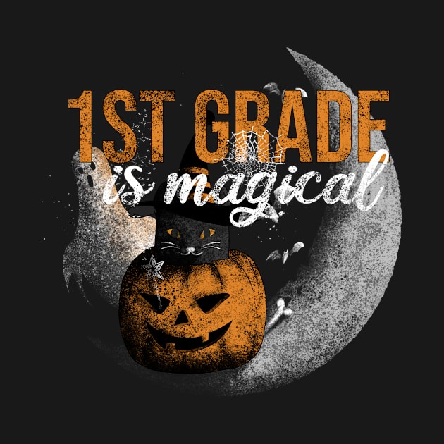 1st Grade is Magical - Funny Vintage Black Cat and Pumpkin by Rishirt