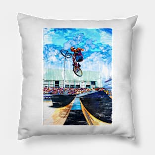 BMX Competition Silhouette.For BMX lovers. Pillow