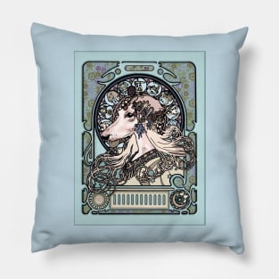 Gorgeous Saluki Art in blue/black By Mucha/Watson. An adaptation of an original Mucha Illustration. Pillow