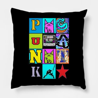 cat,graffit,punk,cassette by LowEndGraphics Pillow