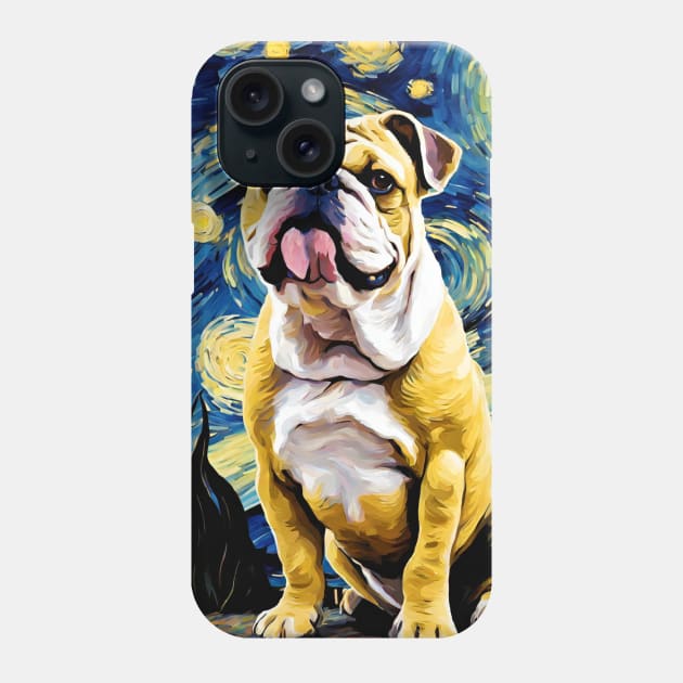 Bulldog Dog Breed Painting in a Van Gogh Starry Night Art Style Phone Case by Art-Jiyuu