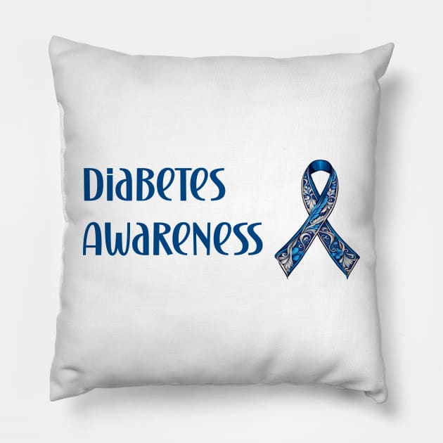 Diabetes awareness pretty blue ribbon Pillow by Edgi