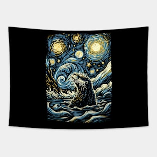 Sleek Swimmers Otter Chic, Starry Night Tee for Nature Buffs Tapestry