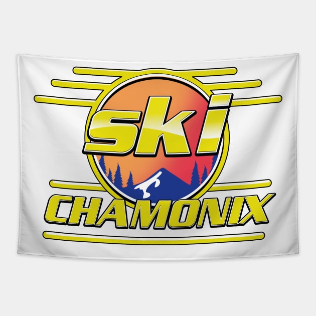 ski Chamonix 80s logo Tapestry by nickemporium1