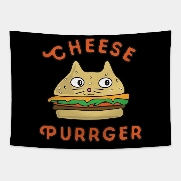 Cheeseburger Cat Cheese Purrger Tapestry by FruitflyPie