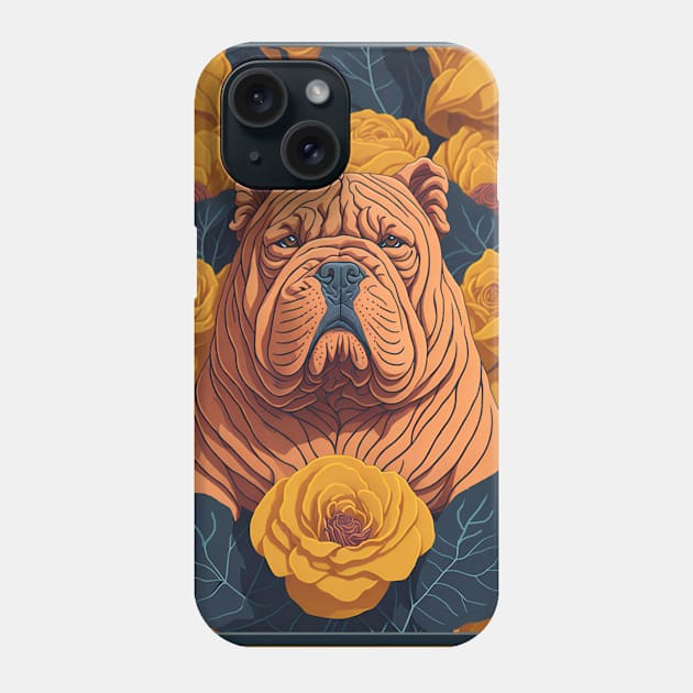 Dogs, sharpei dog and flowers, dog, style vector (Yellow version #3 sharpei) Phone Case by xlhombat