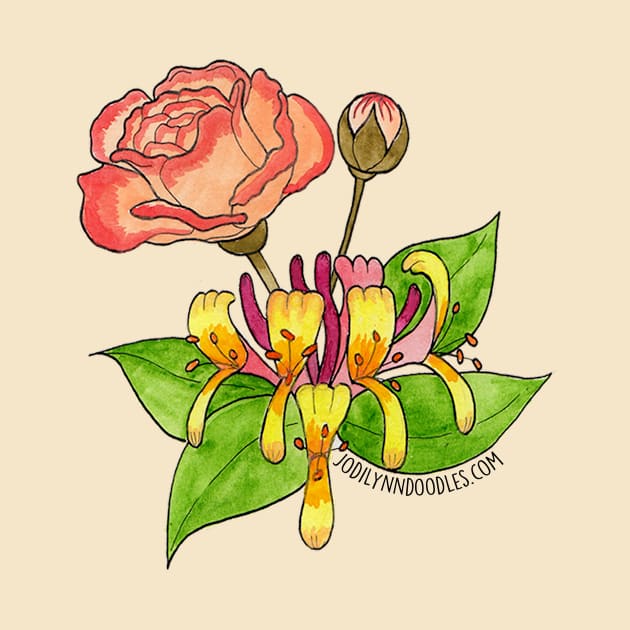 June Birth Flower - Rose and Honey Suckle by JodiLynnDoodles